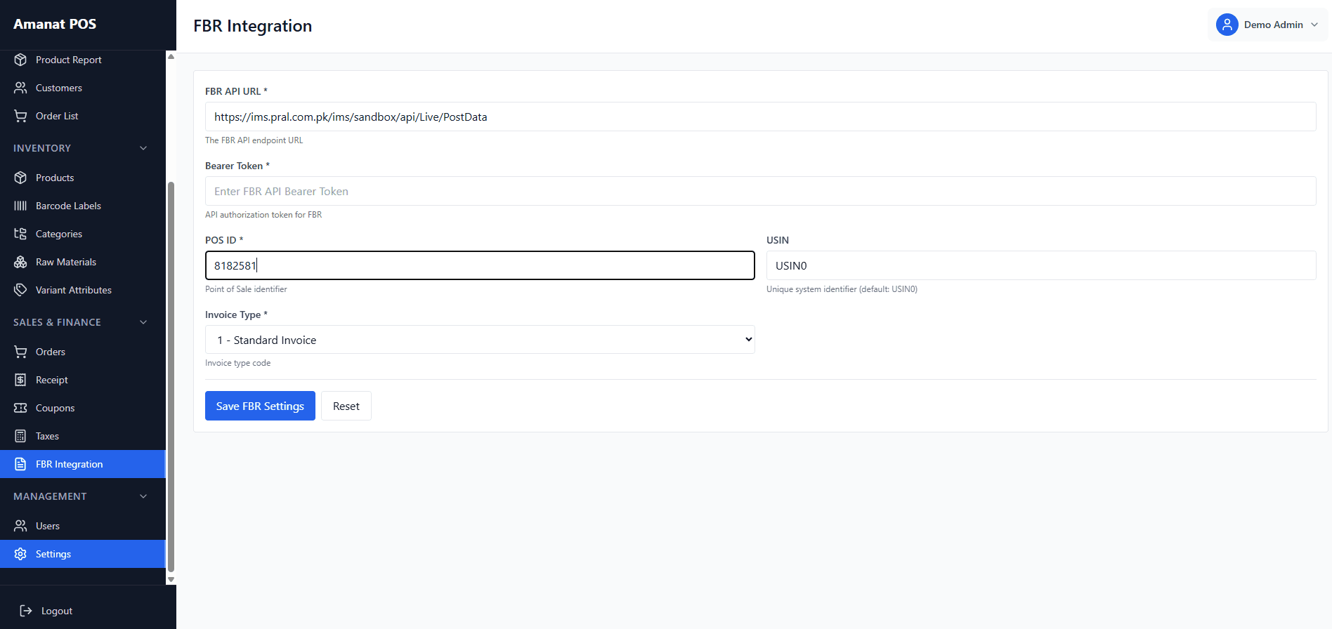 FBR Compliance — live invoice reporting to FBR's invoicing system